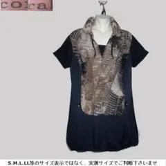 m24383・L・値下★coral★チュニック襟紐シャーリング伸縮性有のサムネイル