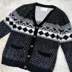 【美品】古着　ヴィンテージ　モヘア混　カーディガン　ブラック　総柄　グランジ