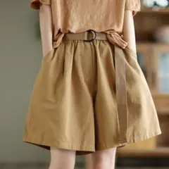 夏物 ショートパンツ 通勤 五分丈 全4色 着痩せ ワイドパンツ カジュアル