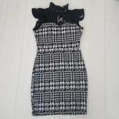 レースチェックタイトドレス