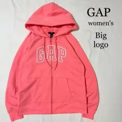 GAP 刺繍 ビッグロゴ ライトスウェット フルジップパーカー レディース L