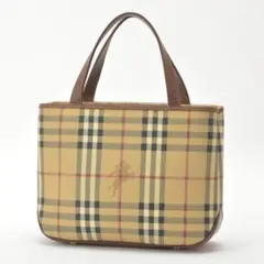 美品◇バーバリー ノバチェック ハンドバッグ PVC レザー ベージュ ブラウン