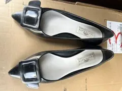 TEMPERATE ブラック ポインテッドトゥ フラットシューズ　24.5センチ