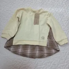 エクリュ色 長袖スウェット チェック柄