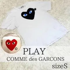 美品 希少 プレイ コムデギャルソン コットン 半袖 ハート 刺繍 ロゴ 白 黒