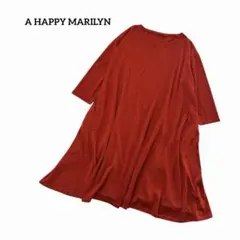 ハッピーマリリン フレアワンピース 赤 七分袖 Aライン 体型カバー 3L