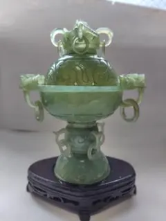 赤翡翠石彫刻 香炉 中国美術品 - メルカリ