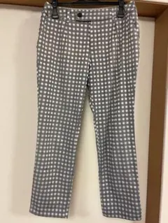 COMME CA ISM グレー・ホワイトチェック ワイドパンツ L