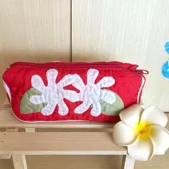 在庫一掃セール!!  三角ポーチ ♡ガーデニア♡ホットピンク♡ハワイアンキルト