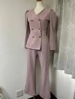 スモーキーピンク ダブルブレストセットアップ　オールインワンS パンツスーツ