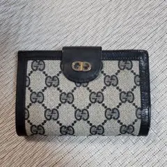 【美品】GUCCI オールドグッチ がま口 二つ折り財布 ネイビー GG柄