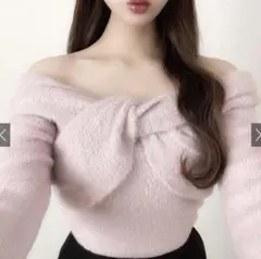 襟2Wayラメフェザーニットフレアスリーブトップス