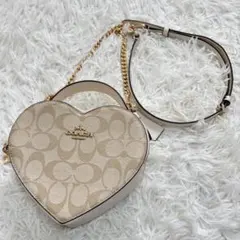 美品 COACH コーチ ハート型 2WAY ショルダーバッグ シグネチャー