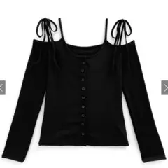 GRL ショルダーリボンオフショルテレコリブトップス