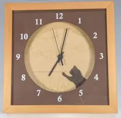日本製 静音 DECLOCK 猫デザイン 壁掛け時計 ナチュラルのサムネイル