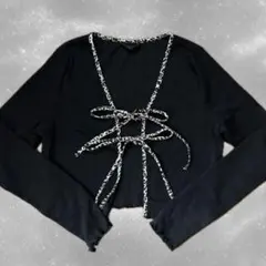 ブラック クロップド丈 長袖トップス カーディガン ヒョウ柄 短丈 ギャル