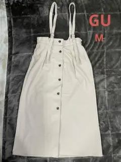 GU 起毛サスペンダー付きフロントボタンAラインスカート