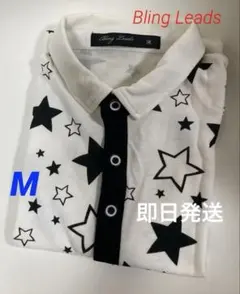 Bling Leads 半袖 ポロシャツ　星柄 ホワイト ブラック M 即日発送