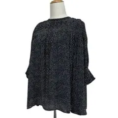 ナノユニバース シフォンプリーツブラウス シアー ドット フリー ネイビー 紺