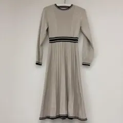 DRESKIP ベージュ　リブ編みロングニットワンピース　Mサイズ