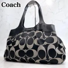 COACH ハンドバッグ シグネチャー キャンバス×レザー ショルダー ブラック