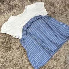 150㎝★GU 切り替え 半袖カットソー Tシャツ ストライプ