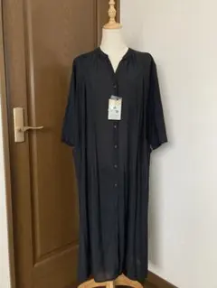 【未使用タグ付】 niko and… 着流し前あきワンピース シャツワンピ七分袖