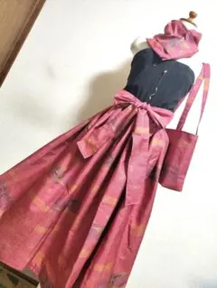 1960　着物リメイク☆大島紬ギャザースカート＆ショルダーバック+ストール