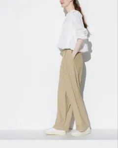 UNIQLO ウルトラストレッチエアリズムワイドパンツ　丈長め　ベージュ　L