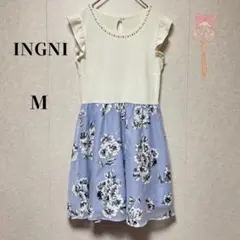 【INGNI】花柄ドッキングワンピース Mサイズ フレア ビジュー付き