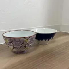 飯碗セット 紫花柄と富士山モチーフ