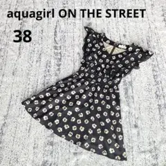 アクアガールオンザストリート 花柄ミニフレアワンピース 38 黒 総柄 フリル