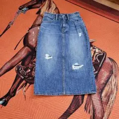 ブルーデニム タイトスカート ダメージ加工のサムネイル