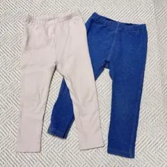UNIQLO リブ編みピンク・ブルーレギンス 2本セット 90