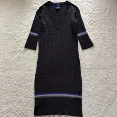 FRED PERRY フレッドペリー　ケーブルニットタイトワンピース　Vネック