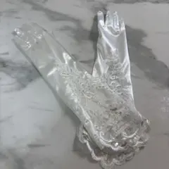 ホワイト サテン レース ウェディンググローブ