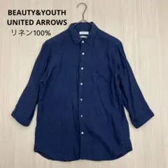 BEAUTY&YOUTH リネン 100% 7分袖 シャツ ネイビー XS