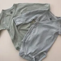 プチバトー　ベビー肌着セット グリーン ストライプ 3ヶ月