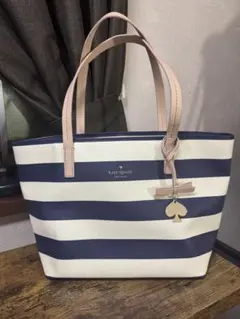 kate spade ネイビー/ホワイトストライプ トートバッグ
