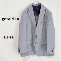 五大陸 gotairiku ジャケット L 千鳥格子柄 ブルー 麻 毛 薄手