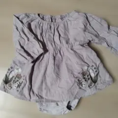 薄紫 花柄刺繍 長袖ワンピース 70　SERAPH