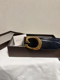 GUCCI 黒 レザーベルト 金色バックル