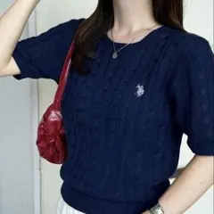 【U.S.POLO ASSN.】ワンポイント半袖ケーブルニットのサムネイル