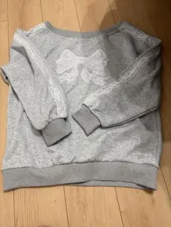 リボン刺繍 レースライン スウェット グレー