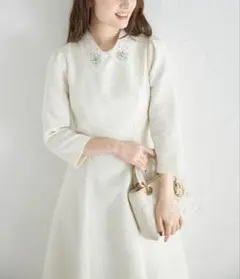 tocco closetレース襟付きバックレースアップツイードワンピース