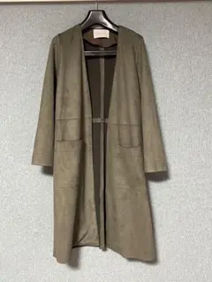 スエード風　ノーカラーコート