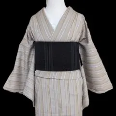 三花】美品 洗える着物 夏着物 浴衣 キシキ㈱ ベージュ Lサイズ