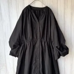 Rag Out ラグアウト　パフスリーブ　長袖ロングワンピース　Lサイズ　黒