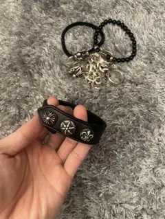 クロムハーツ レザーバングル CHROME HEARTS クロムハーツ DOUBLE RR ダブルロックンロール