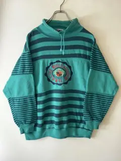 く*ん様 No.6236 刺繍ロゴパーカーボーダー緑古着